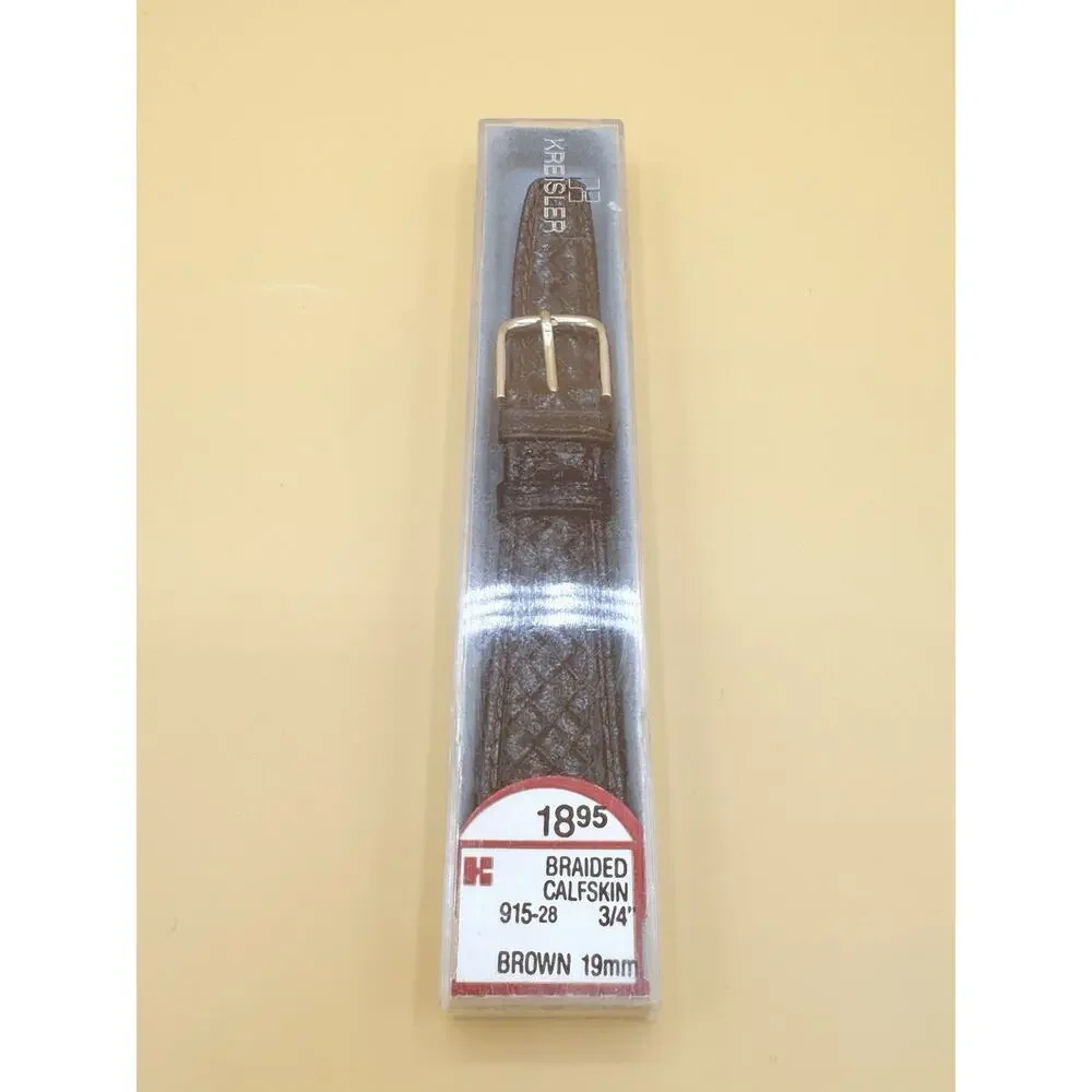 19mm KREISLER Braided Calfskin NOS Vintage Watch Band & Gold-Tone Buckle